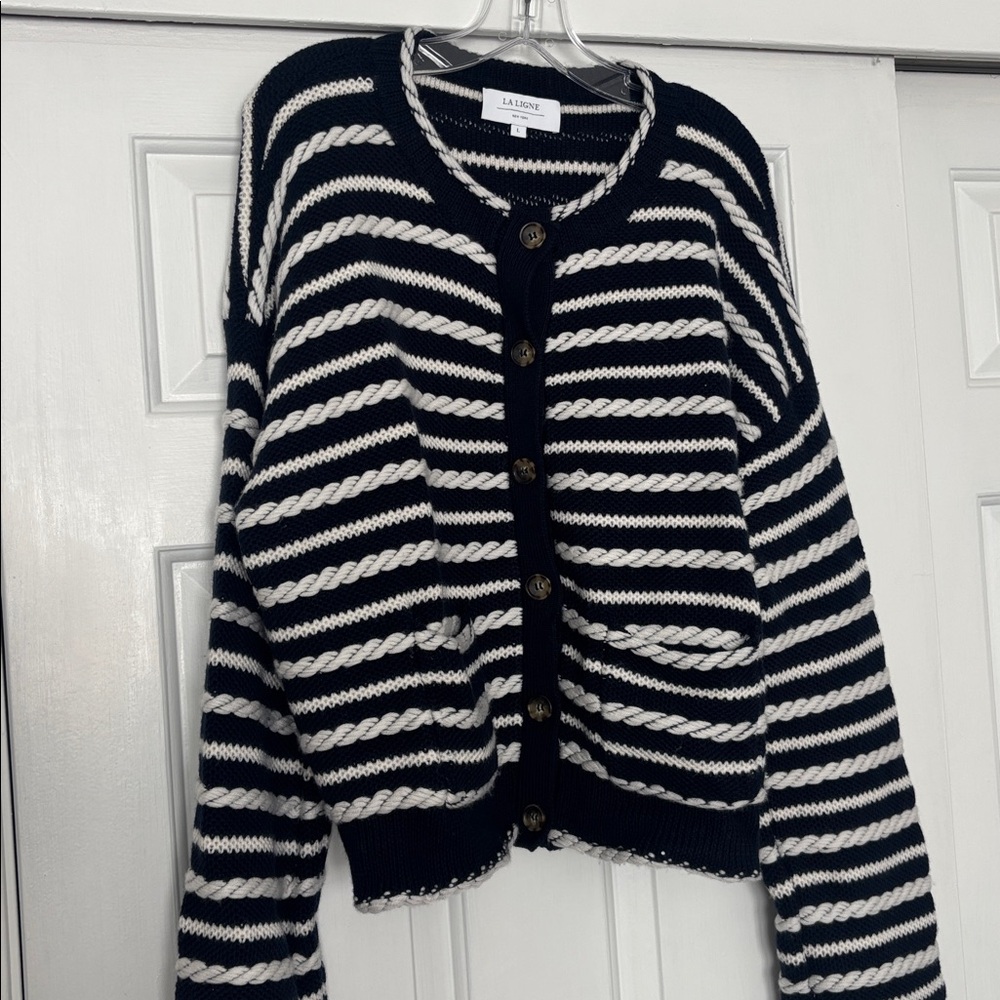 La Ligne Navy and White Striped Cardigan
